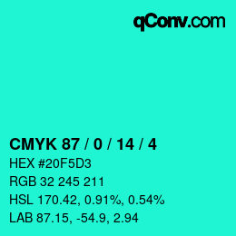 カラーコード: CMYK 87 / 0 / 14 / 4 | qconv.com