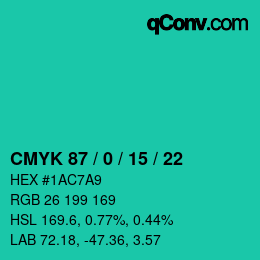 Color code: CMYK 87 / 0 / 15 / 22 | qconv.com
