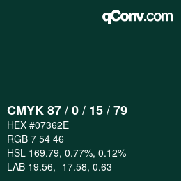 Farbcode: CMYK 87 / 0 / 15 / 79 | qconv.com