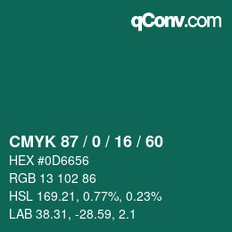Color code: CMYK 87 / 0 / 16 / 60 | qconv.com