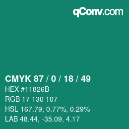 カラーコード: CMYK 87 / 0 / 18 / 49 | qconv.com