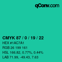 颜色代码: CMYK 87 / 0 / 19 / 22 | qconv.com