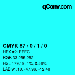 颜色代码: CMYK 87 / 0 / 1 / 0 | qconv.com