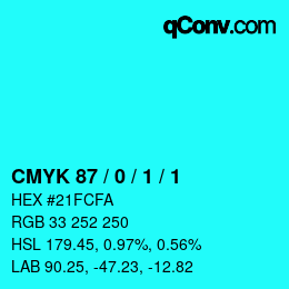 Color code: CMYK 87 / 0 / 1 / 1 | qconv.com