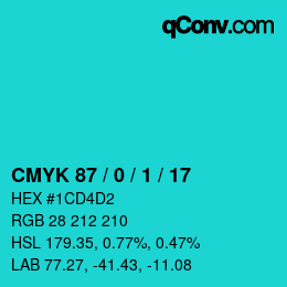 Color code: CMYK 87 / 0 / 1 / 17 | qconv.com