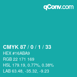 カラーコード: CMYK 87 / 0 / 1 / 33 | qconv.com