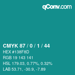 Color code: CMYK 87 / 0 / 1 / 44 | qconv.com