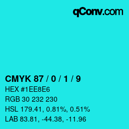 カラーコード: CMYK 87 / 0 / 1 / 9 | qconv.com
