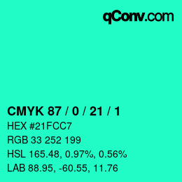 Farbcode: CMYK 87 / 0 / 21 / 1 | qconv.com