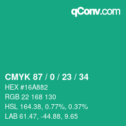 Color code: CMYK 87 / 0 / 23 / 34 | qconv.com