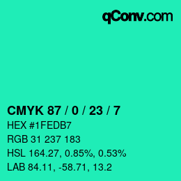 Color code: CMYK 87 / 0 / 23 / 7 | qconv.com