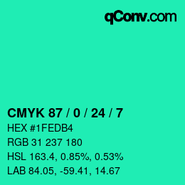 カラーコード: CMYK 87 / 0 / 24 / 7 | qconv.com