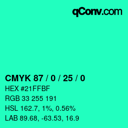 颜色代码: CMYK 87 / 0 / 25 / 0 | qconv.com