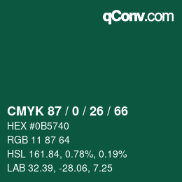 Farbcode: CMYK 87 / 0 / 26 / 66 | qconv.com