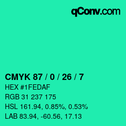 カラーコード: CMYK 87 / 0 / 26 / 7 | qconv.com