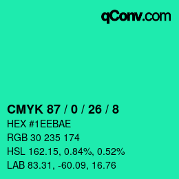 颜色代码: CMYK 87 / 0 / 26 / 8 | qconv.com