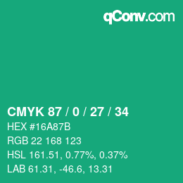 Color code: CMYK 87 / 0 / 27 / 34 | qconv.com