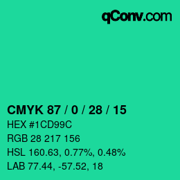 颜色代码: CMYK 87 / 0 / 28 / 15 | qconv.com