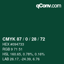 Color code: CMYK 87 / 0 / 28 / 72 | qconv.com