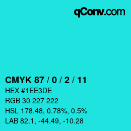 Color code: CMYK 87 / 0 / 2 / 11 | qconv.com