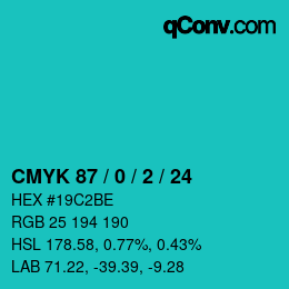 カラーコード: CMYK 87 / 0 / 2 / 24 | qconv.com