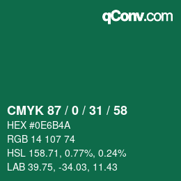 Color code: CMYK 87 / 0 / 31 / 58 | qconv.com