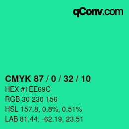 Color code: CMYK 87 / 0 / 32 / 10 | qconv.com