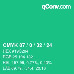 カラーコード: CMYK 87 / 0 / 32 / 24 | qconv.com