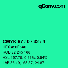 カラーコード: CMYK 87 / 0 / 32 / 4 | qconv.com