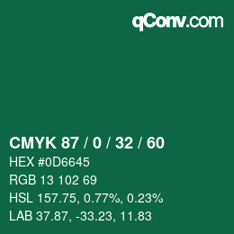 カラーコード: CMYK 87 / 0 / 32 / 60 | qconv.com