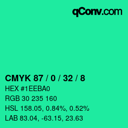 カラーコード: CMYK 87 / 0 / 32 / 8 | qconv.com