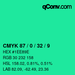 カラーコード: CMYK 87 / 0 / 32 / 9 | qconv.com