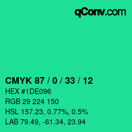 颜色代码: CMYK 87 / 0 / 33 / 12 | qconv.com