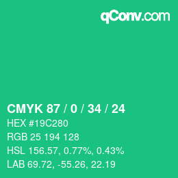 Farbcode: CMYK 87 / 0 / 34 / 24 | qconv.com