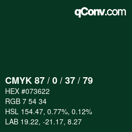 Farbcode: CMYK 87 / 0 / 37 / 79 | qconv.com
