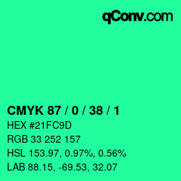颜色代码: CMYK 87 / 0 / 38 / 1 | qconv.com