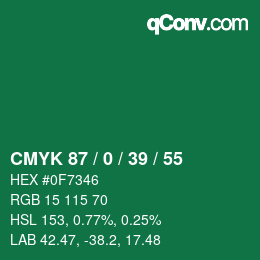 Color code: CMYK 87 / 0 / 39 / 55 | qconv.com