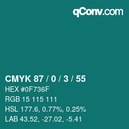 Color code: CMYK 87 / 0 / 3 / 55 | qconv.com