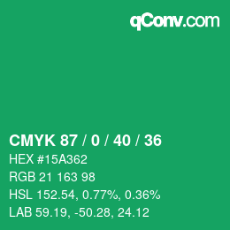 カラーコード: CMYK 87 / 0 / 40 / 36 | qconv.com