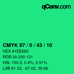 颜色代码: CMYK 87 / 0 / 43 / 10 | qconv.com