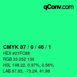 Farbcode: CMYK 87 / 0 / 46 / 1 | qconv.com