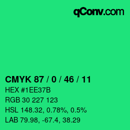 颜色代码: CMYK 87 / 0 / 46 / 11 | qconv.com