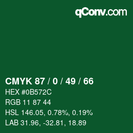 Farbcode: CMYK 87 / 0 / 49 / 66 | qconv.com