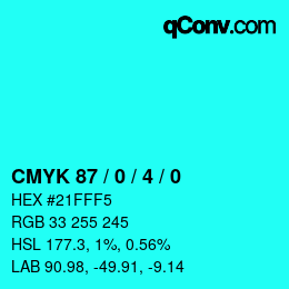 Color code: CMYK 87 / 0 / 4 / 0 | qconv.com