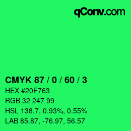 カラーコード: CMYK 87 / 0 / 60 / 3 | qconv.com