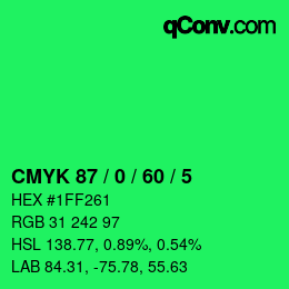 カラーコード: CMYK 87 / 0 / 60 / 5 | qconv.com