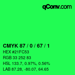 Farbcode: CMYK 87 / 0 / 67 / 1 | qconv.com