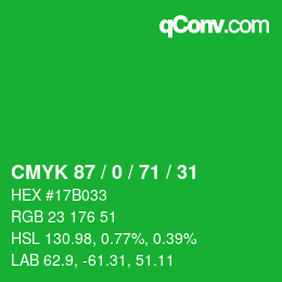 Color code: CMYK 87 / 0 / 71 / 31 | qconv.com