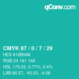 颜色代码: CMYK 87 / 0 / 7 / 29 | qconv.com