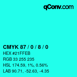 颜色代码: CMYK 87 / 0 / 8 / 0 | qconv.com